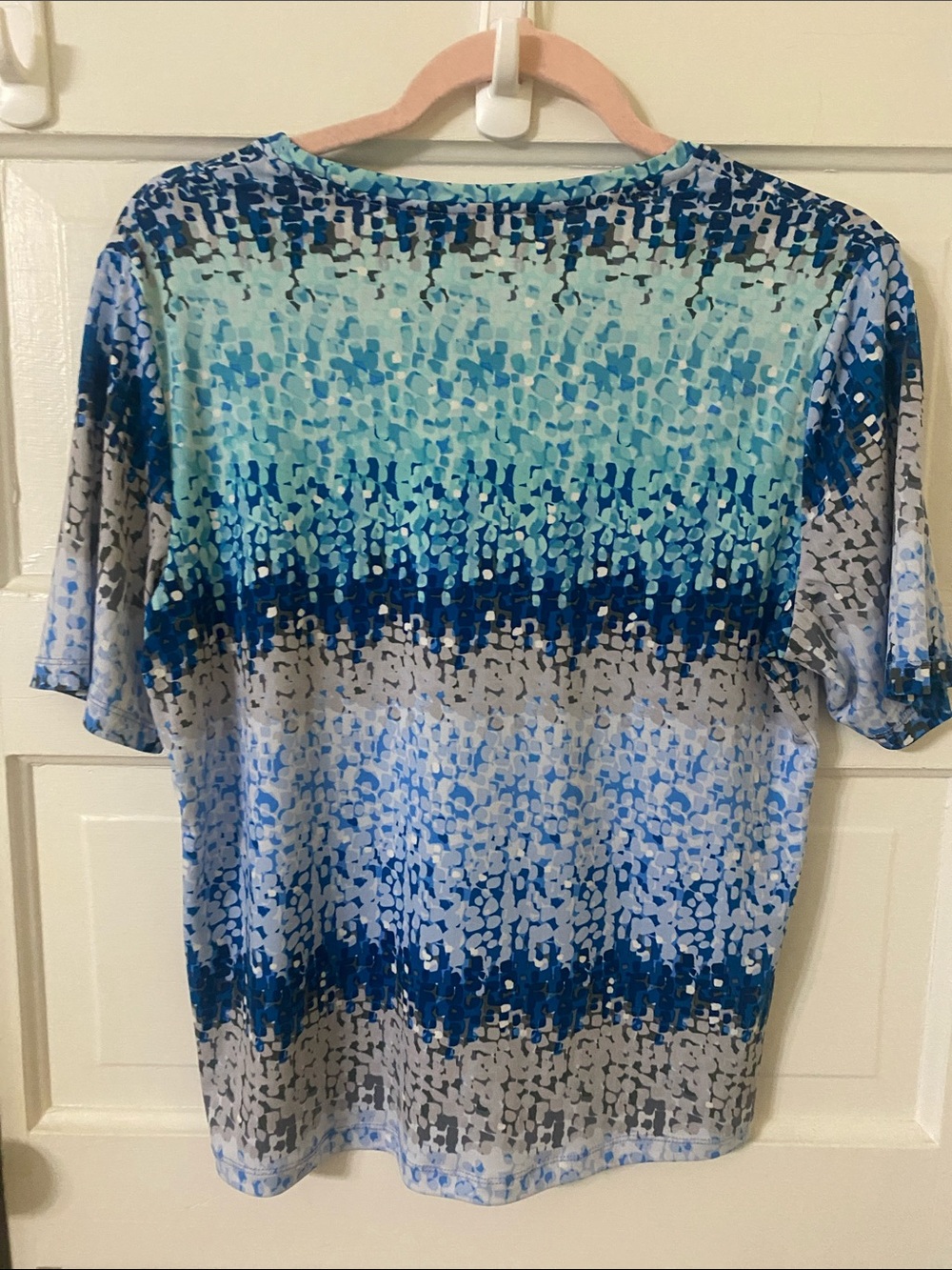 Allison Daley Blue Abstract Patterned Short Sleeve Top - Small Petite - Picture 5 of 7